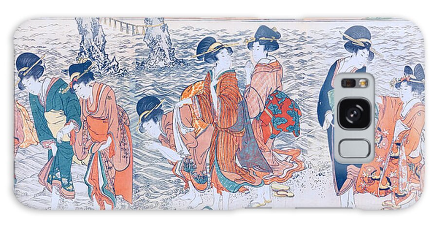 Garden Galaxy Case featuring the painting Women Worshipping the Rising Sun between the Twin Rocks at Ise by Kitagawa Utamaro by Mango Art