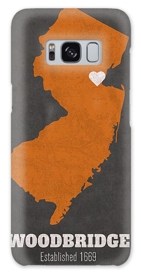 Woodbridge Galaxy Case featuring the mixed media Woodbridge New Jersey City Map Founded 1669 Princeton University Color Palette by Design Turnpike