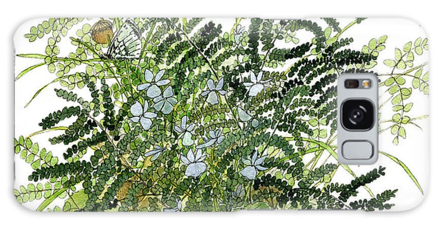 Art Galaxy Case featuring the painting Woodland Ferns with Butterfly and Violets by Laurie Rohner
