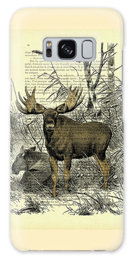 Moose Galaxy Case featuring the digital art Woodland moose couple art by Madame Memento