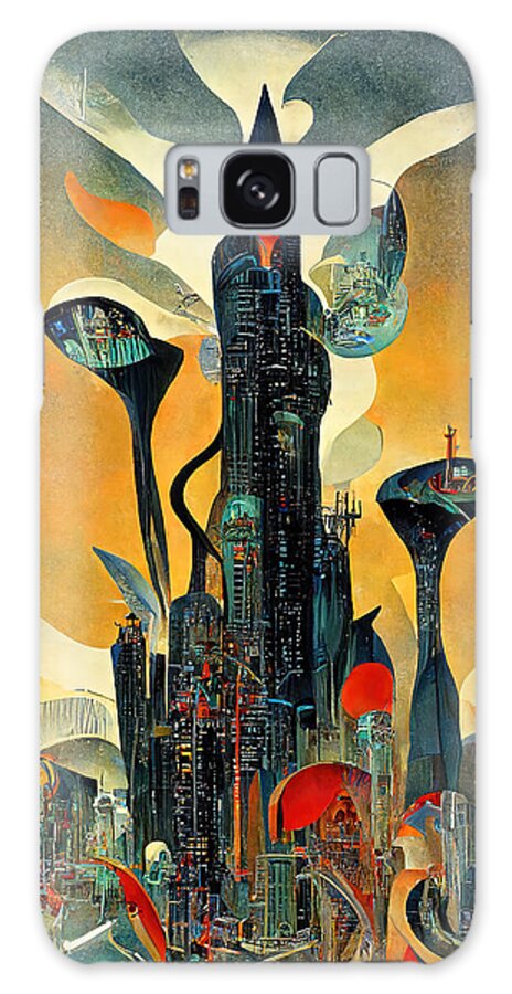 Cyberpunk Galaxy Case featuring the painting World of Tomorrow, 02 by AM FineArtPrints