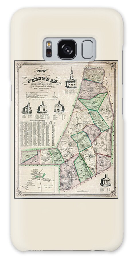 Wrentham Galaxy Case featuring the photograph Wrentham Massachusetts Vintage Map 1851 by Carol Japp