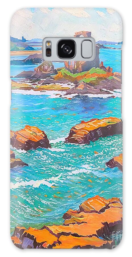 Beach Galaxy Case featuring the painting Yaquina Head Beach View Colorful Nature Painting beach californ by N Akkash
