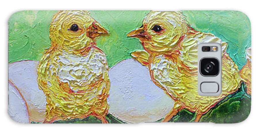 Baby Chicks Galaxy Case featuring the painting Yellow Baby Chicks and Eggs by Paris Wyatt Llanso