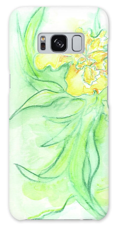 Flower Galaxy Case featuring the painting Yellow Bearded Iris - water colour pencils by Katherine Nutt