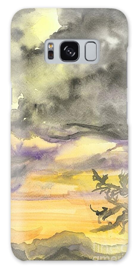 Yellow Watercolor Desert Sunset Painting Galaxy Case featuring the painting Yellow Mountain Sunset in Watercolor by Expressions By Stephanie