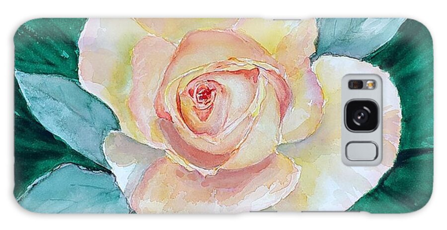 Yellow Galaxy Case featuring the painting Yellow-Pink Rose - Watercolor by Claudette Carlton