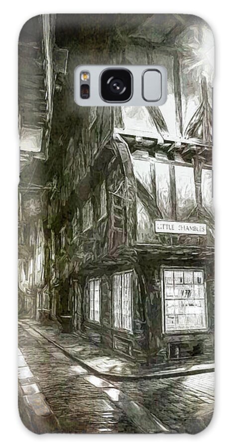 'little Shambles' Galaxy Case featuring the photograph York Shambles by Night in grunge painting by Sue Leonard