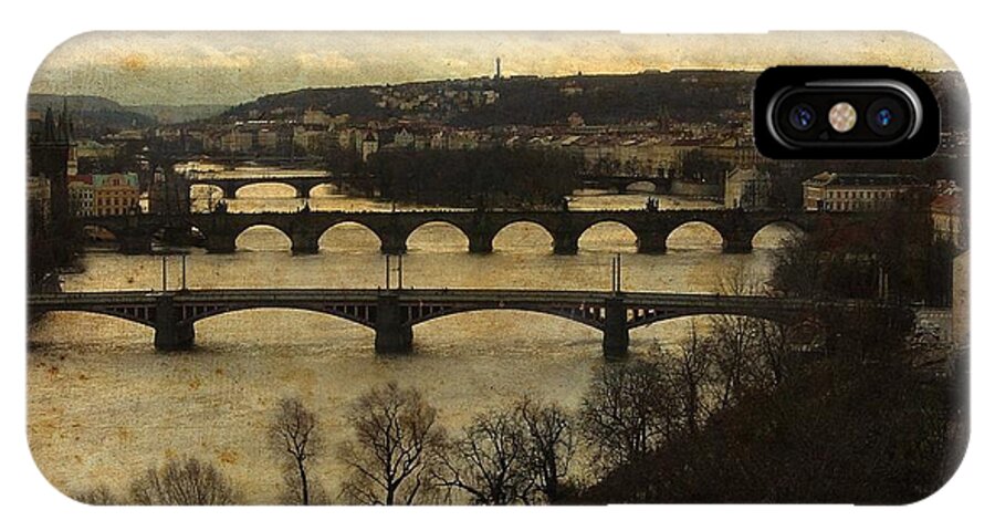 Vintage iPhone X Case featuring the mixed media Vintage Prague Vltava River 1 by Femina Photo Art By Maggie