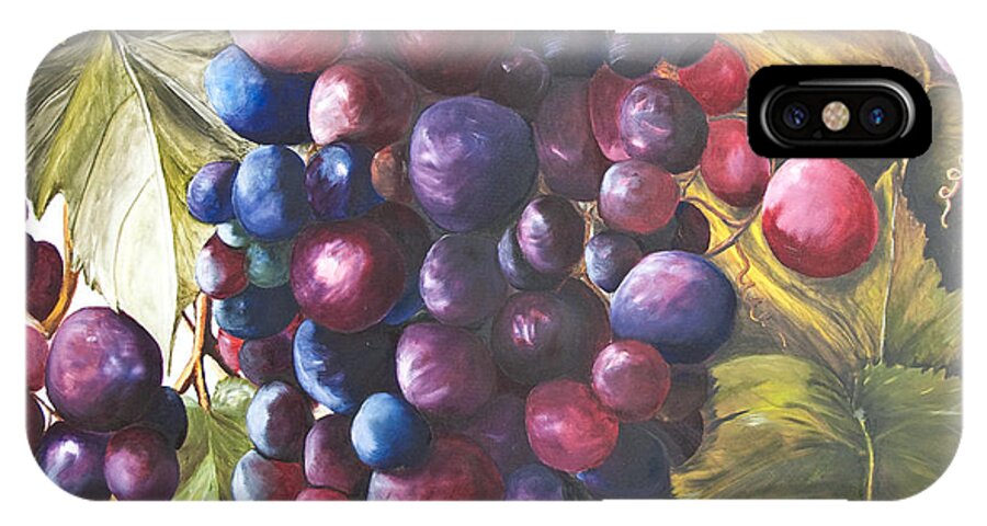 Landscape Close Up Of Grapes On The Vine iPhone X Case featuring the painting Wine Grapes On A Vine by Chuck Gebhardt