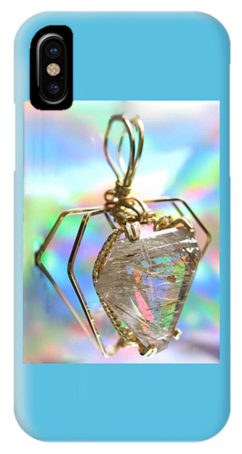 Pendant iPhone X Case featuring the jewelry 0216 Golden Needles by Dianne Brooks