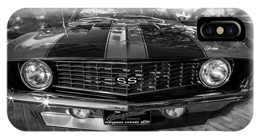 1969 Chevrolet Camaro iPhone X Case featuring the photograph 1969 Chevy Camaro SS Painted BW by Rich Franco