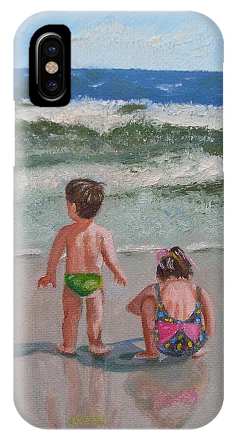 Seashore iPhone X Case featuring the painting Children on the Beach by Jill Ciccone Pike