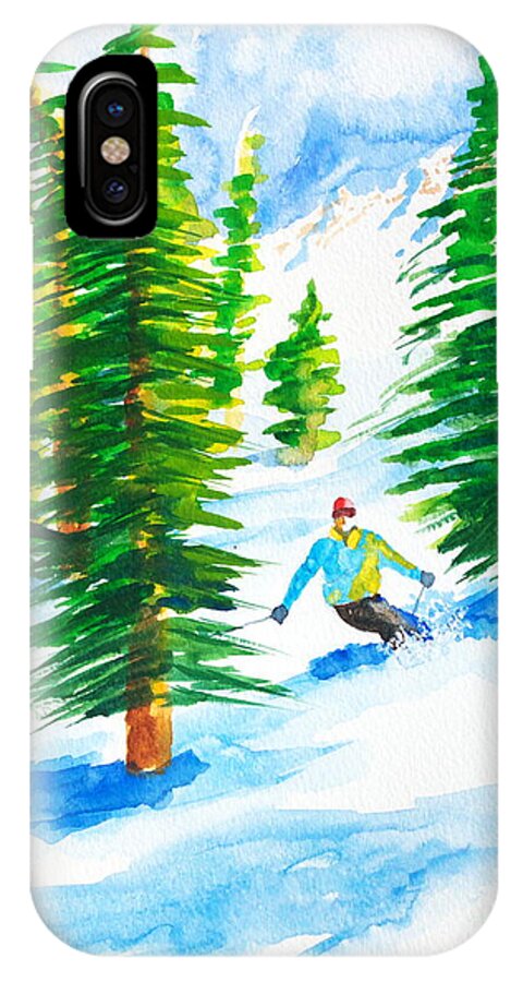 Powder Skiing iPhone X Case featuring the painting David Skiing the Trees by Walt Brodis