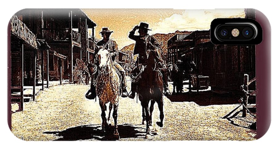 Film Homage Mark Slade Cameron Mitchell Riding Horses The High Chaparral Old Tucson Arizona iPhone X Case featuring the photograph Film Homage Mark Slade Cameron Mitchell Riding Horses The High Chaparral Old Tucson AZ c.1967-2013 by David Lee Guss