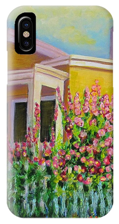 Hollyhock iPhone X Case featuring the painting Hot Hollyhocks by Laurie Morgan