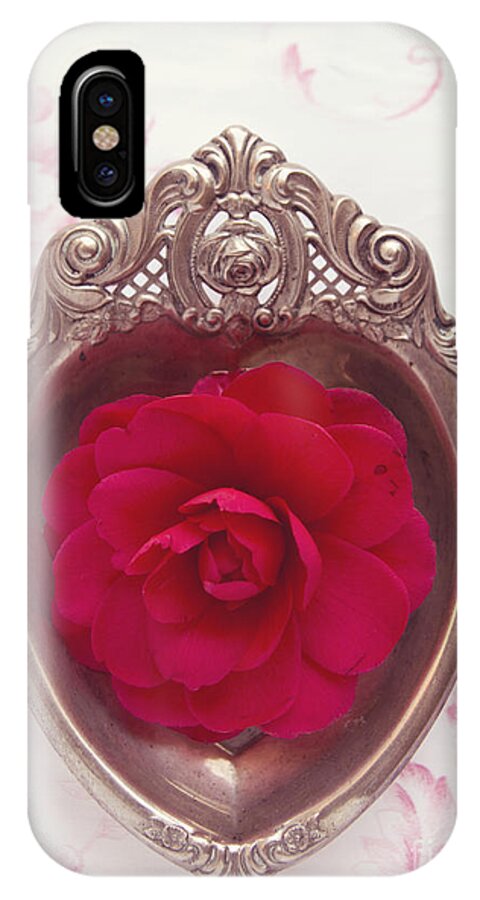 Red iPhone X Case featuring the photograph Silver heart - Red camellia by Cindy Garber Iverson