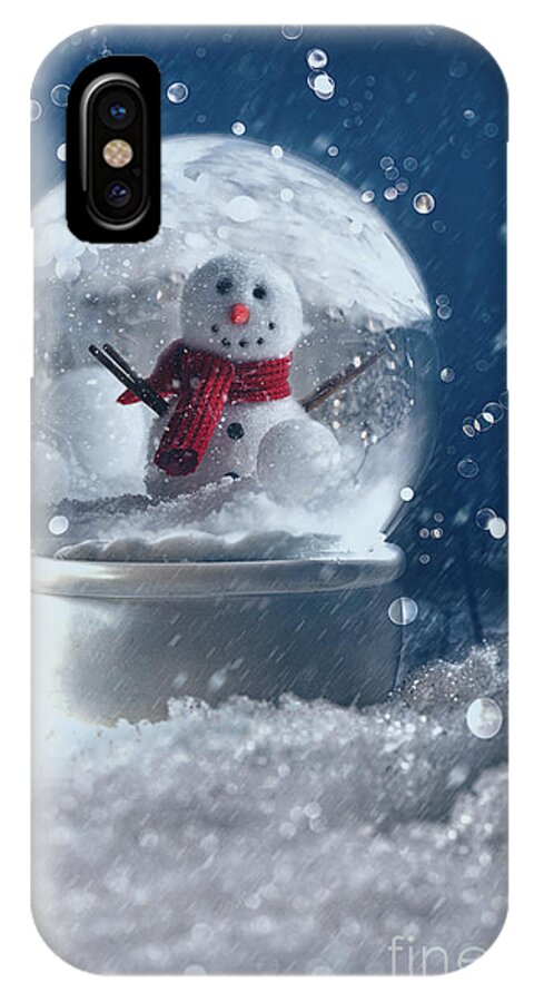 Background iPhone X Case featuring the photograph Snow globe in a snowy winter scene #2 by Sandra Cunningham