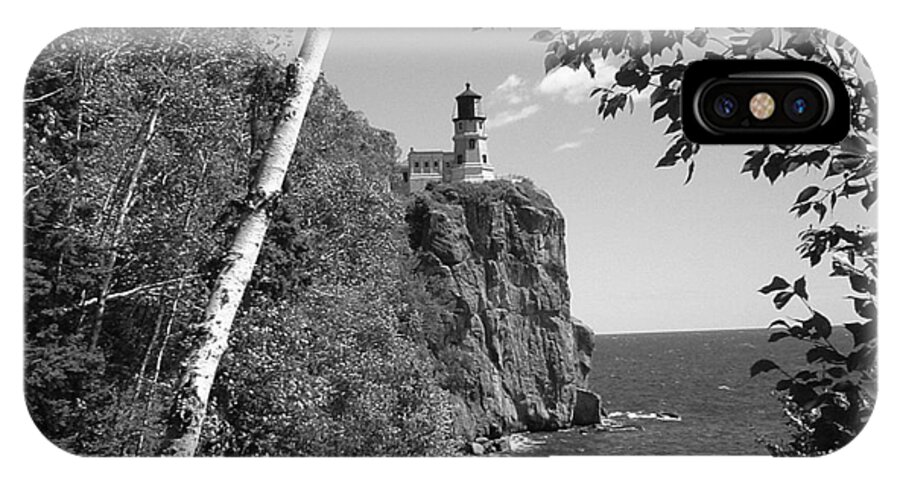 Lighthouse iPhone X Case featuring the photograph Split Rock black and white by Bonfire Photography