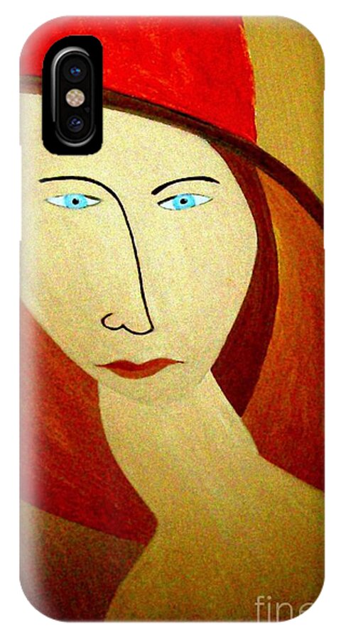 Woman iPhone X Case featuring the painting The Red Hat by Bill OConnor