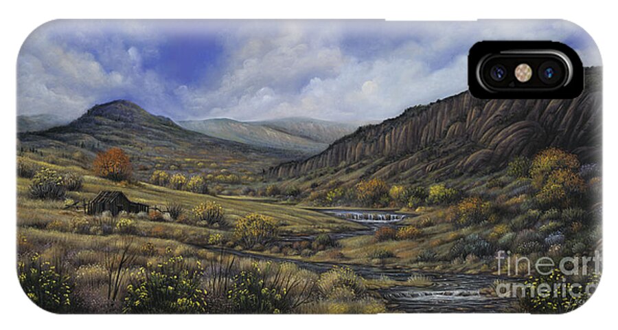 Southwest-landscape iPhone X Case featuring the painting Tres Piedras by Ricardo Chavez-Mendez