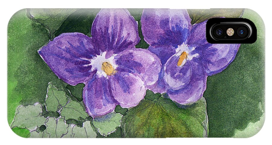 Watercolor iPhone X Case featuring the painting Violets #1 by Linda L Martin