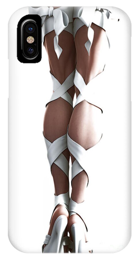 White iPhone X Case featuring the digital art White Ribbons #1 by Sandra Bauser