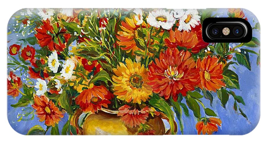 Flowers iPhone X Case featuring the painting Zinnias #2 by Ingrid Dohm