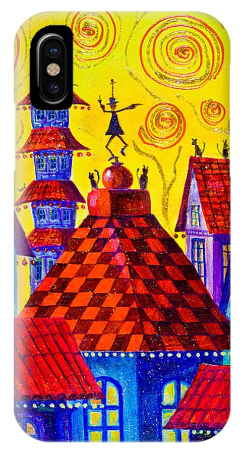 Magic Town iPhone X Case featuring the painting 1099 Magic Town 4 - gilded by Maxim Komissarchik