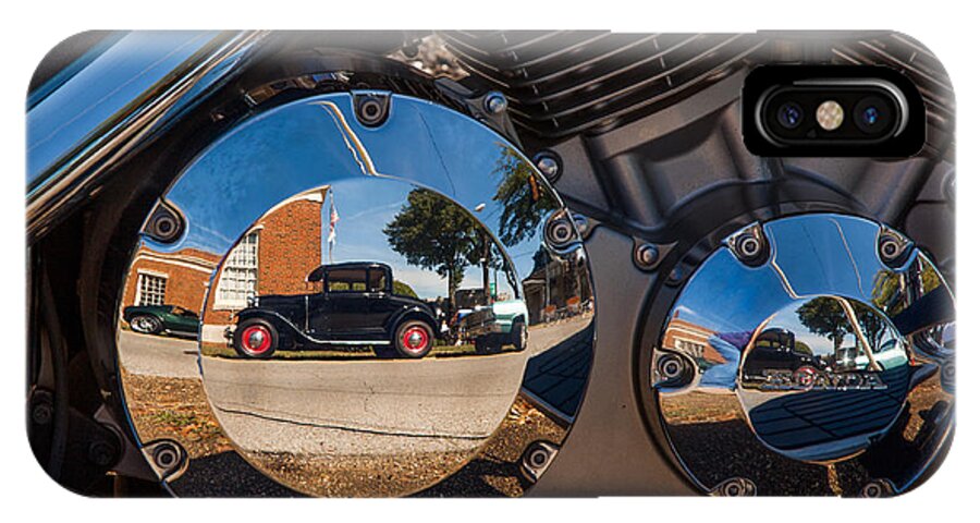 1930 iPhone X Case featuring the photograph 1930 Ford Reflected in 2005 Honda VTX by T Lowry Wilson