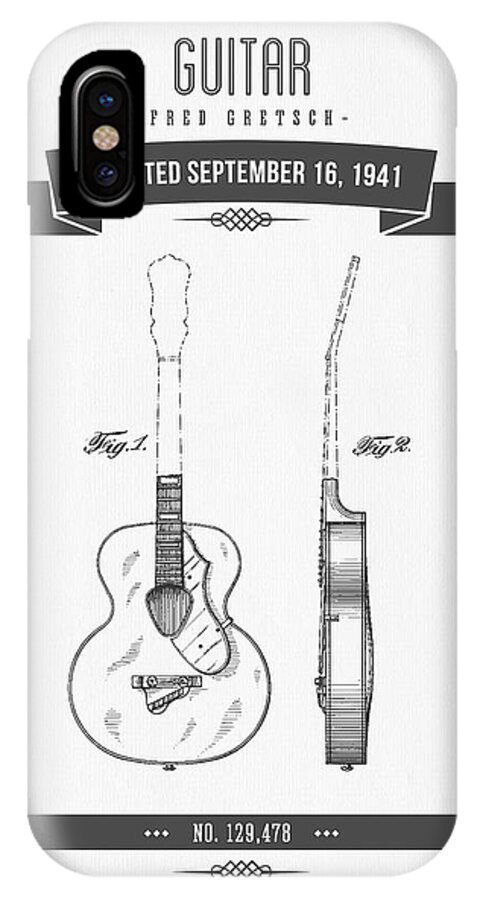 Guitar Patent iPhone X Case featuring the digital art 1941 Guitar Patent Drawing by Aged Pixel