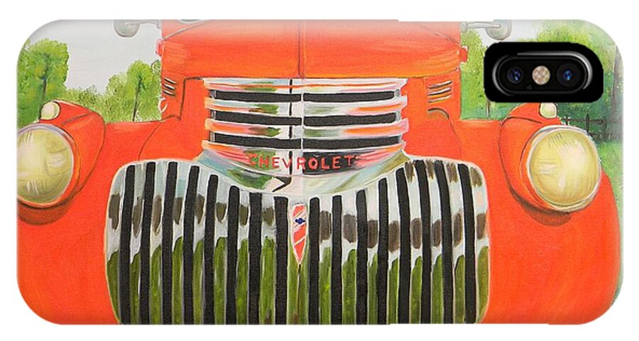 55 Chevy Truck iPhone X Case featuring the painting 1946 Red Chevy Truck by Dean Glorso