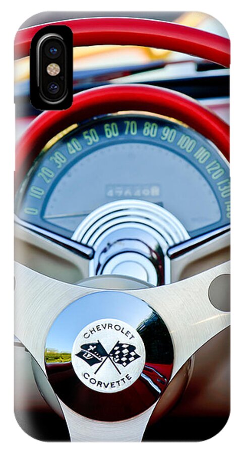 Car iPhone X Case featuring the photograph 1957 Chevrolet Corvette Convertible Steering Wheel by Jill Reger