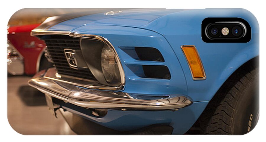 Classic Car iPhone X Case featuring the photograph 1970 Mustang Mach 1 And Other Classics Hidden In a Garage by Todd Aaron