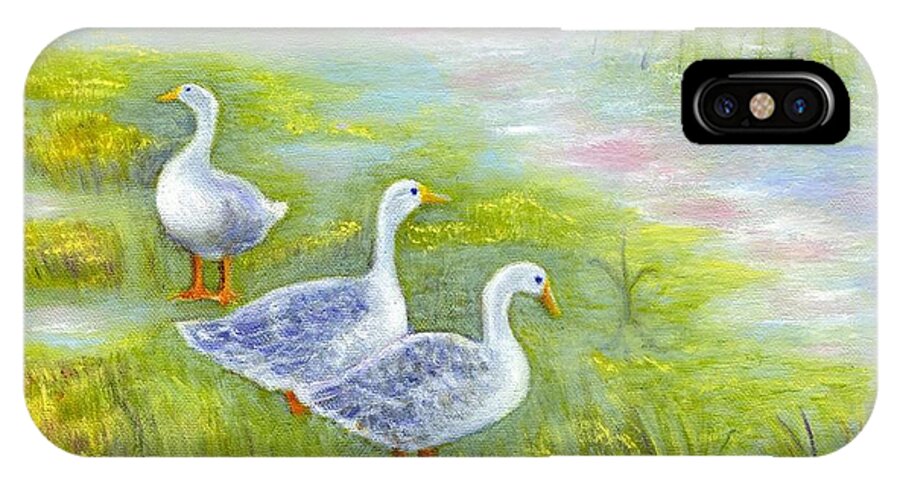 Geese iPhone X Case featuring the painting Geese at Sunset #2 by Jeanne Juhos