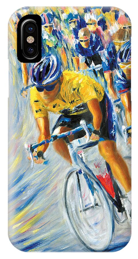  Tour Defrance iPhone X Case featuring the painting Pro bike racing Paris by Stan Sweeney