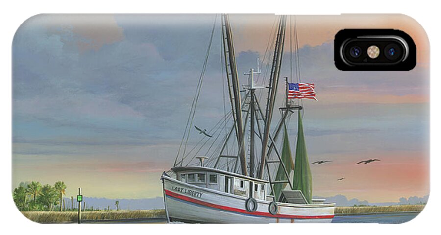 Shrimp Boat iPhone X Case featuring the painting Lady Liberty by Mike Brown