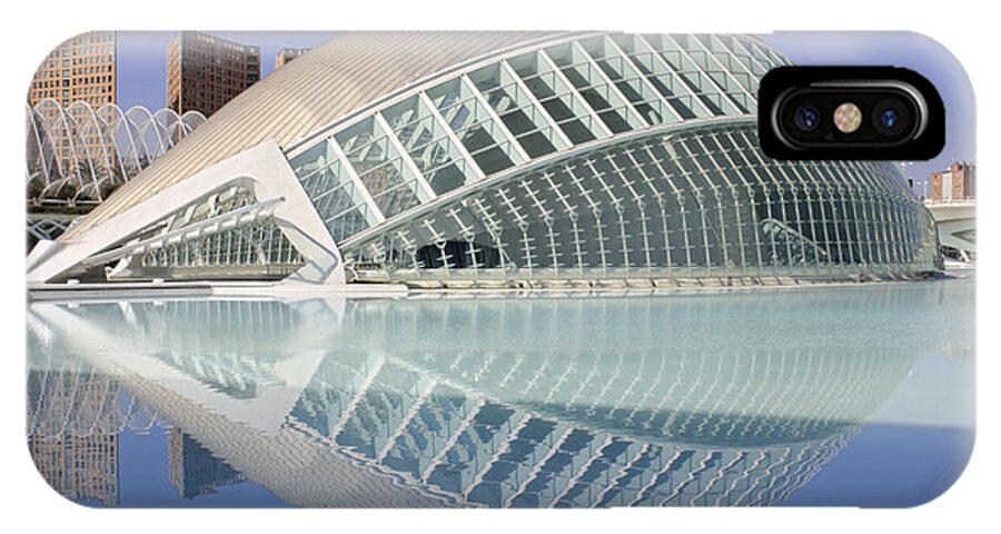Modern Valencia Spain Reflected Pool The Hemisferic In Valencia Spain L'hemisferic Is An Imax Cinema iPhone X Case featuring the photograph The Hemisferic in Valencia Spain by Julia Gavin
