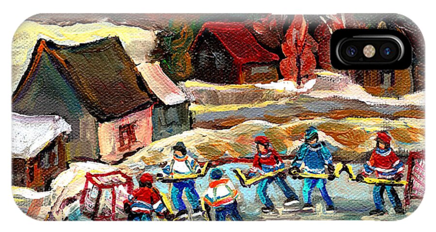 Pond Hockey iPhone X Case featuring the painting Pond Hockey 3 #2 by Carole Spandau