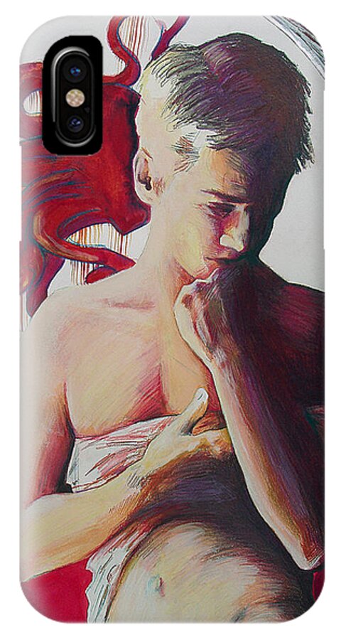 Gay Art iPhone X Case featuring the painting Red Snap Dragon Moonset by Rene Capone