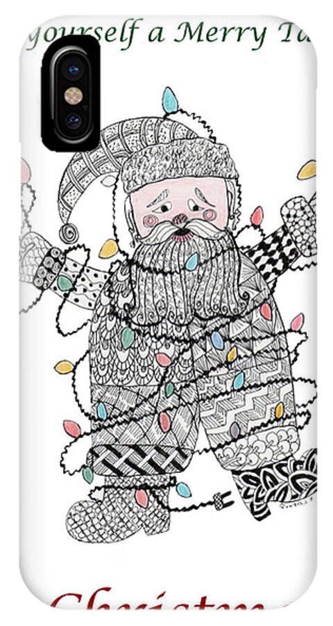 Zentangle iPhone X Case featuring the drawing Tangled Santa #1 by Quwatha Valentine