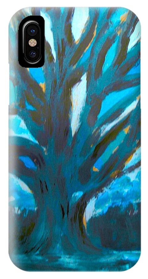 Blue iPhone X Case featuring the painting The Blue Tree by Joan-Violet Stretch