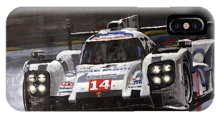 Acrylic iPhone X Case featuring the painting 2014 Le Mans 24 Porsche 919 Hybrid by Yuriy Shevchuk