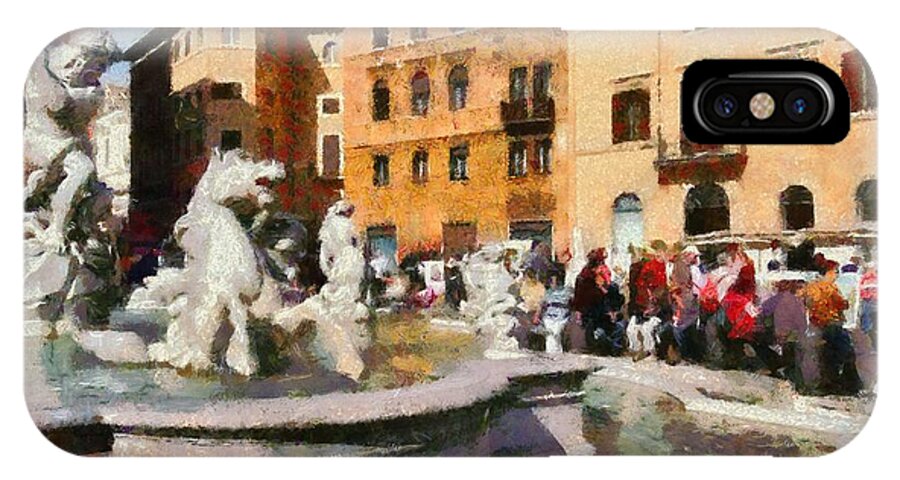 Navona iPhone X Case featuring the painting Piazza Navona in Rome #8 by George Atsametakis