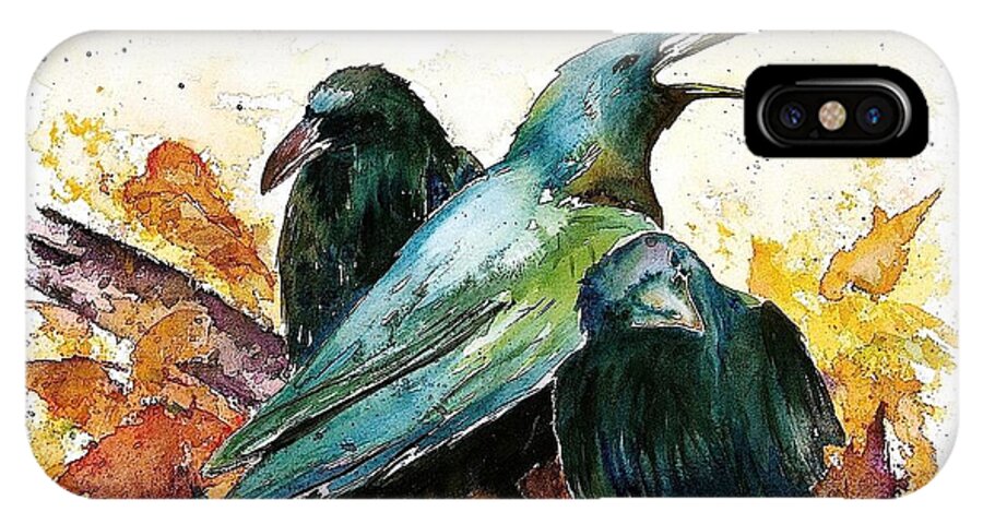 Ravens iPhone X Case featuring the painting 3 Ravens by Carolyn Doe