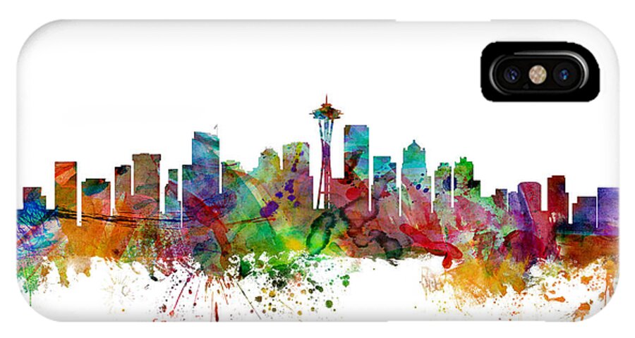 United States iPhone X Case featuring the digital art Seattle Washington Skyline #4 by Michael Tompsett
