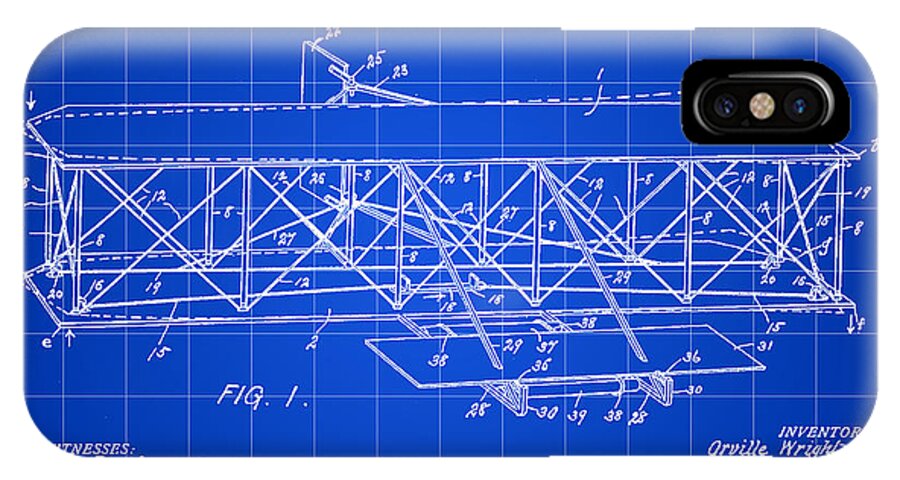 Patent iPhone X Case featuring the digital art Flying Machine Patent 1903 - Blue by Stephen Younts