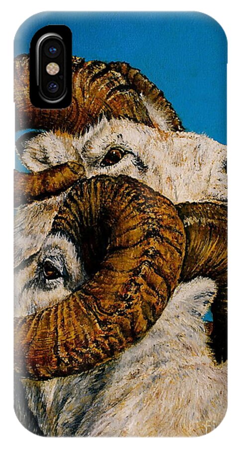  Rams iPhone X Case featuring the painting Horns by Linda Simon