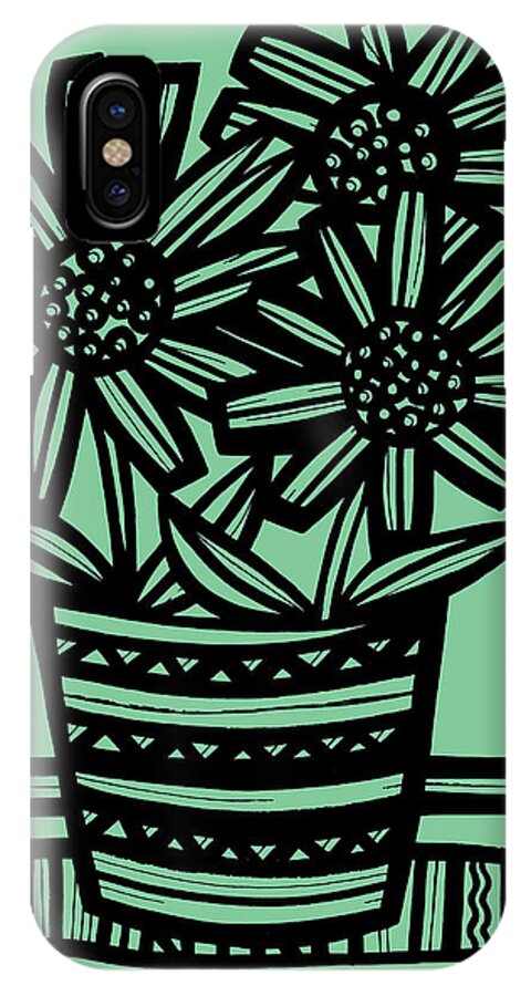 Black iPhone X Case featuring the drawing Evocative Flowers Red Blue Green by Eddie Alfaro