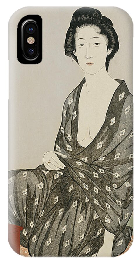 Hashiguchi iPhone X Case featuring the painting A beauty in a black kimono by Hashiguchi
